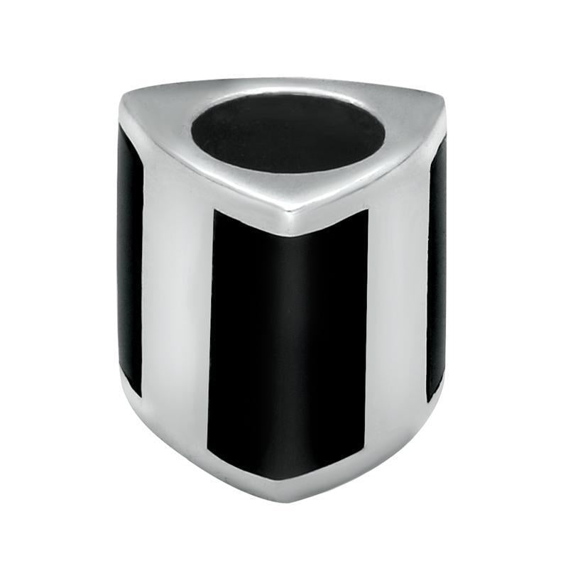 Sterling Silver Whitby Jet Three Stone Triangle Cylinder Charm. G511.