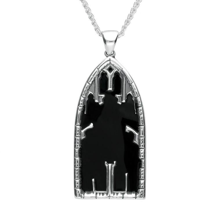 Sterling Silver Whitby Jet Whitby Abbey Window Torpedo Shaped Necklace P2448