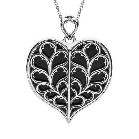 Sterling Silver Whitby Jet York Minster Large Heart Necklace. P3305