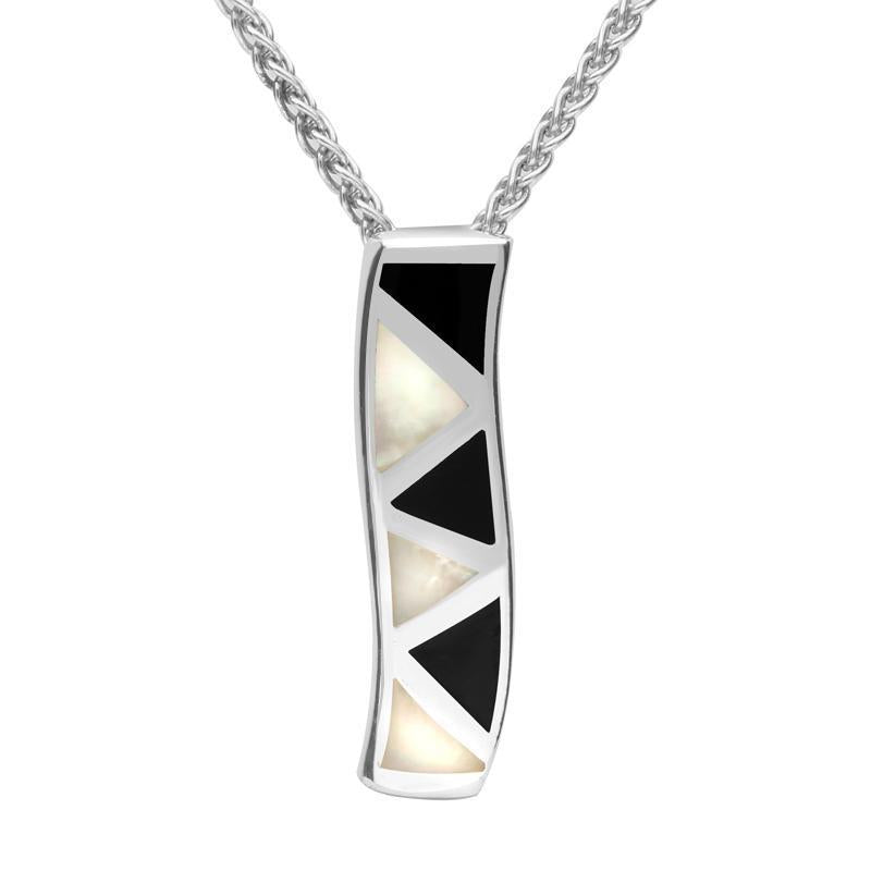 Sterling Silver Whitby Jet and Mother of Pearl Six Stone Wavy Oblong Necklace. P1273