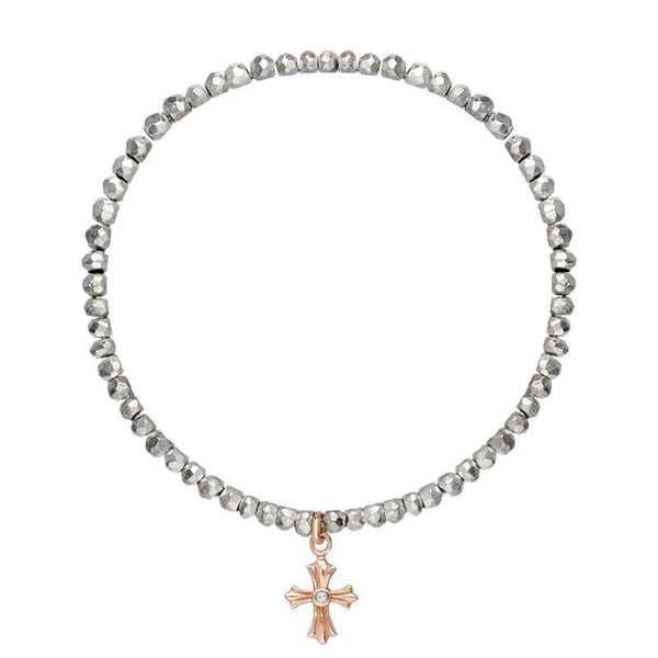Sylva Sterling Silver Rose Gold Vermeil Cross Bead Bracelet CHO-042
