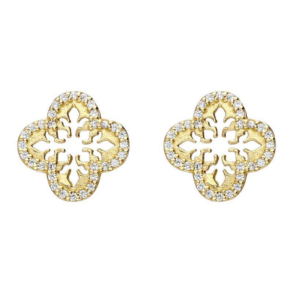 Sylva Sterling Silver Yellow Gold Vermeil Decorative Cross Stud Earrings CHO-086
