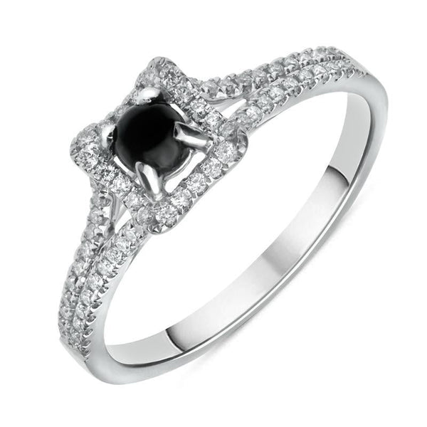 18ct White Gold Whitby Jet Diamond Claw Set Centre Ring R888