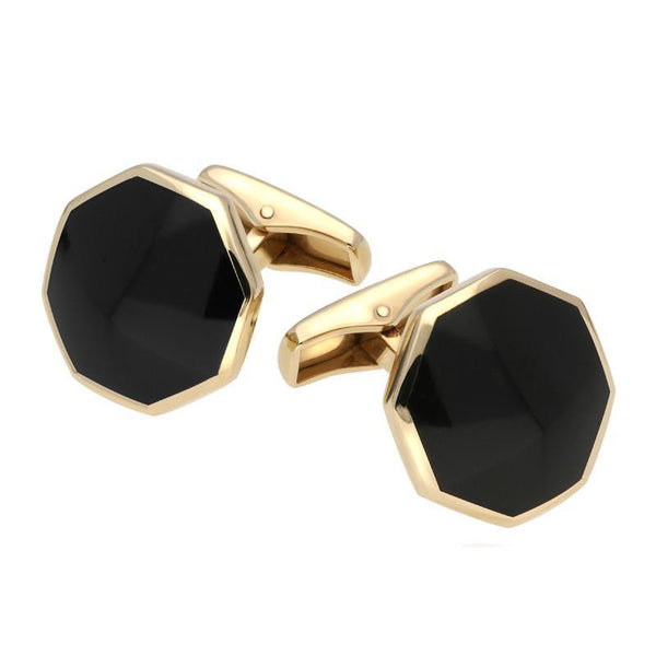 00024721 C W Sellors 9ct Yellow Gold Whitby Jet Octagon Shaped Cufflinks, CL414.