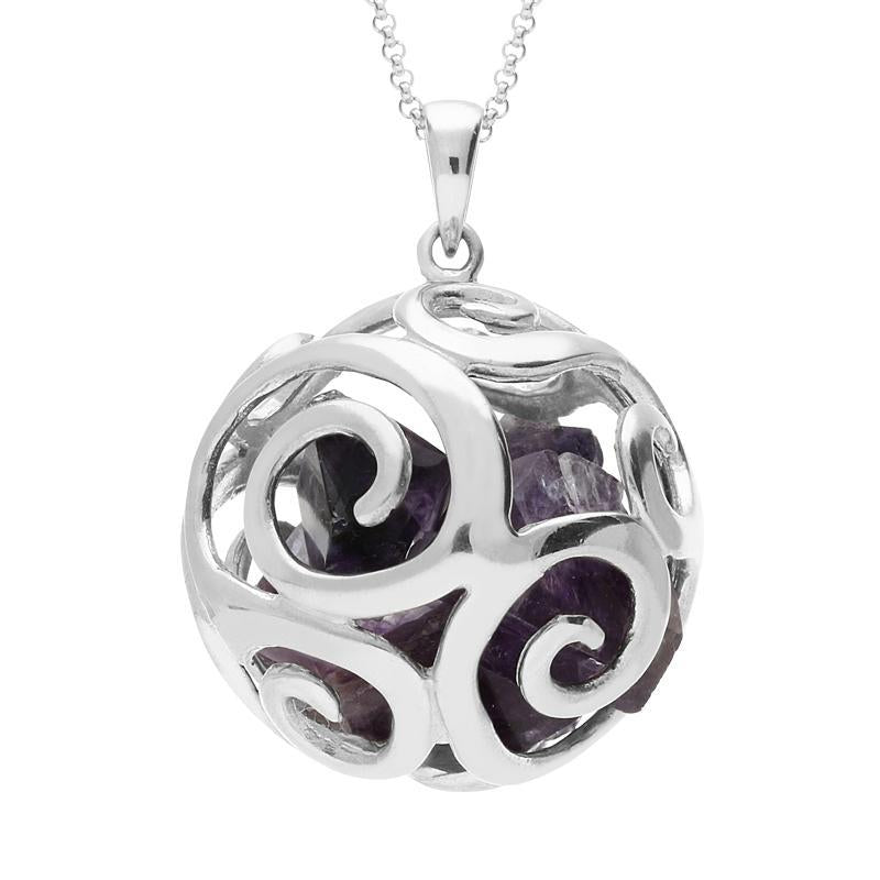 00115327 C W Sellors Sterling Silver Blue John Swirl Bead Ball Necklace, P2313.