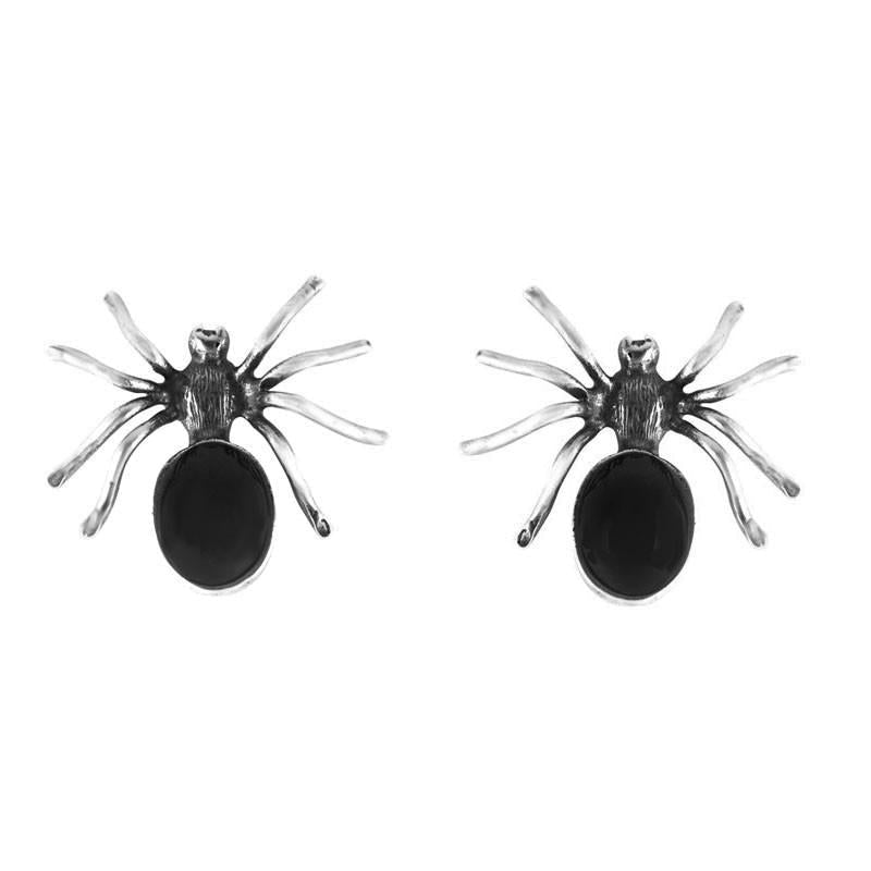 Sterling Silver Whitby Jet Spider Large Stud Earrings E272