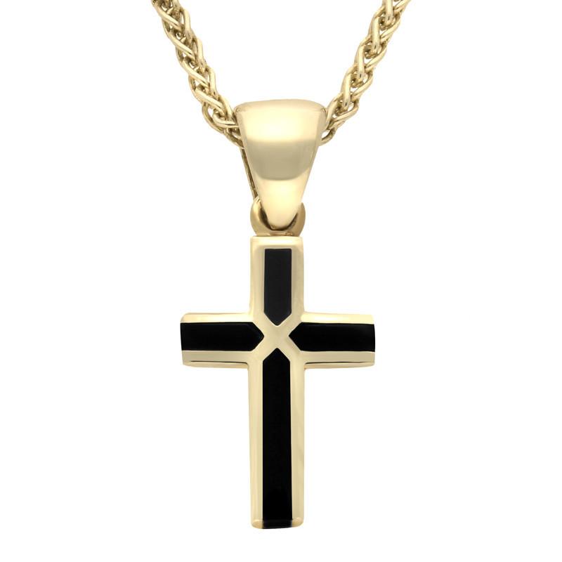 Whitby Jet Pendant Cross Small 9ct Yellow Gold