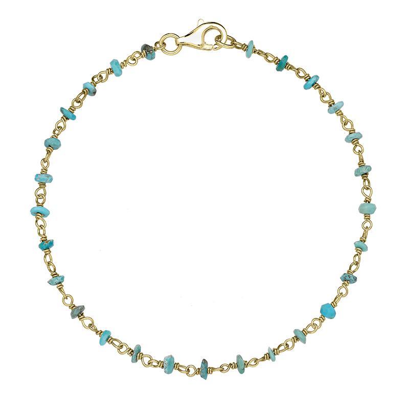 Yellow Gold Plate Turquoise 4mm Bead Chain Link Bracelet, B945.