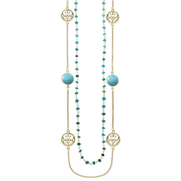 Yellow Gold Turquoise Flore Filigree Row Necklace, N1130