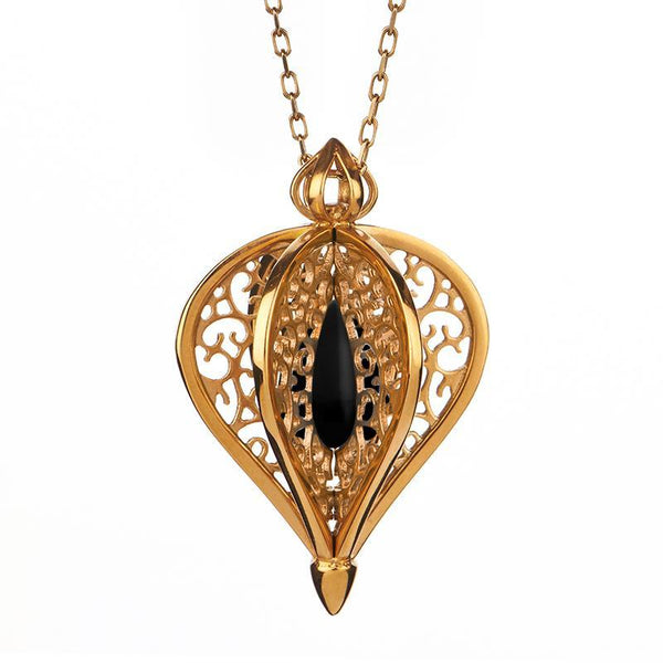Yellow Gold Vermeil Whitby Jet Flore Filigree Small Necklace P2338C