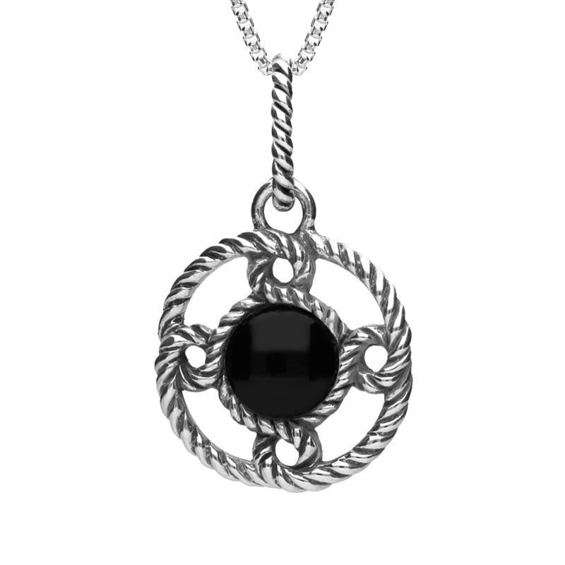 Sterling Silver Whitby Jet Rope Edge Port Hole Necklace P2087