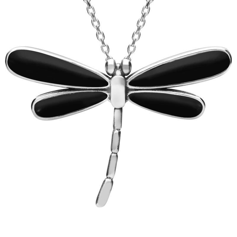 Silver Whitby Jet 4 Stone Dragonfly Necklace. P1896.