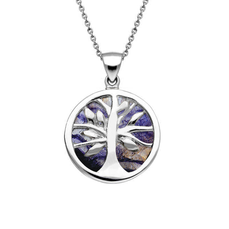Sterling Silver Blue John Small Round Tree of Life Necklace, P3547